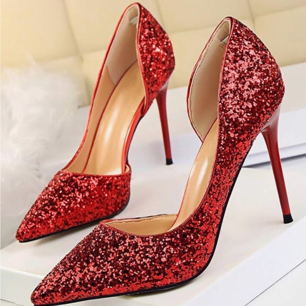 Red Glitter Stiletto Pumps